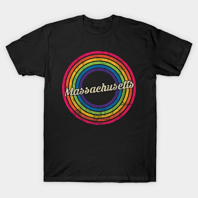 Massachusetts - Retro Rainbow Faded-Style T-Shirt by MaydenArt